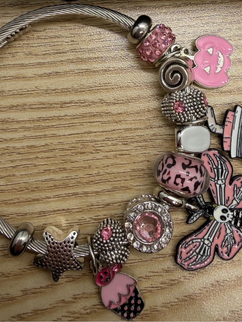Silver-Tone Pink Charm Bracelet with Pink Accents